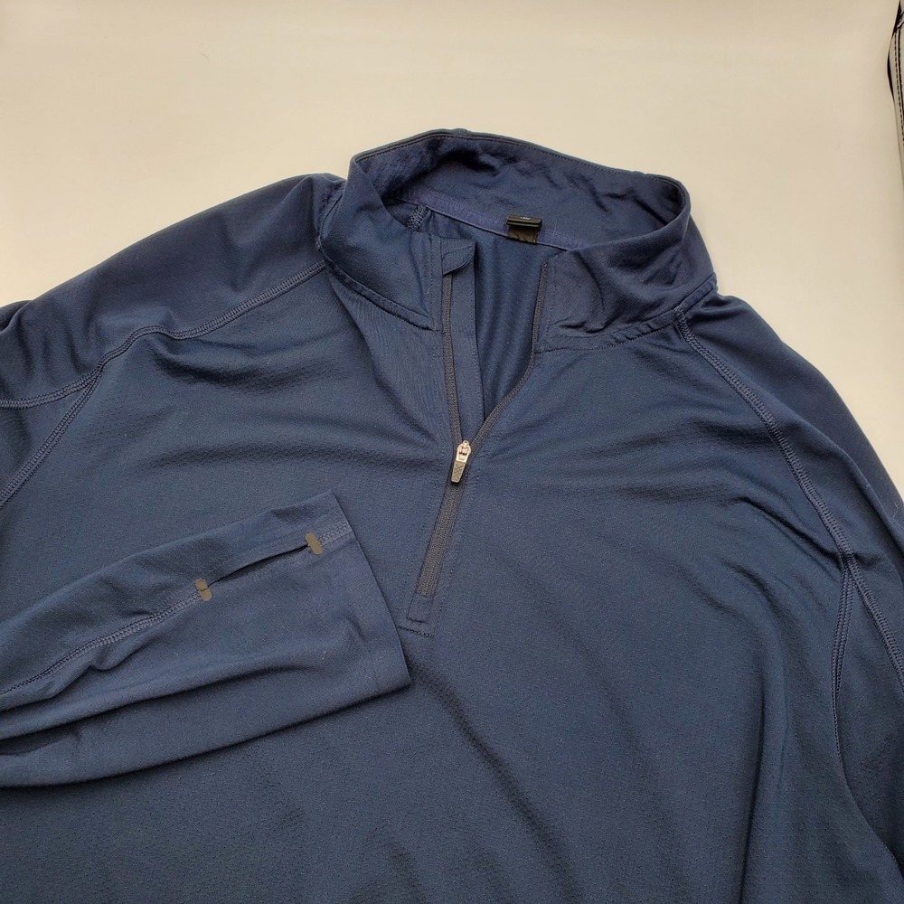 Rhone Mens Navy Blue Quarter Zip Pullover Thumbhole Athletic Shirt Large